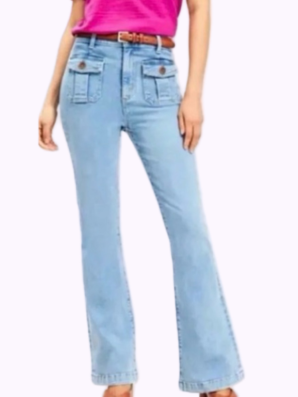 Loft utility pocket light wash high rise slim flare denim blue jeans. Size 29
